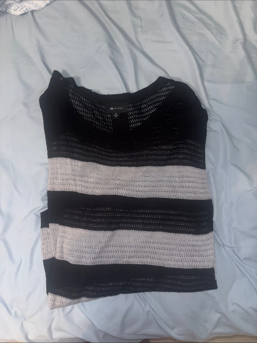 AB Studio Black and White Striped Open-Knit Cardigan